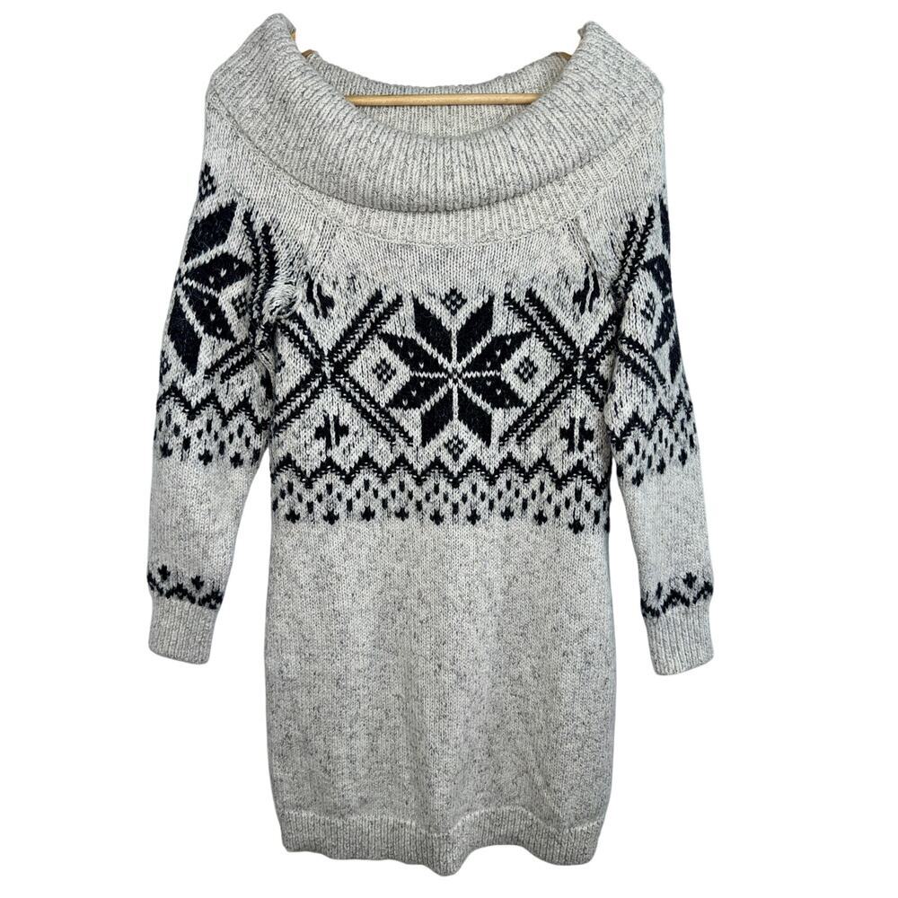 Abercrombie & Fitch Cream Black Fair Isle Long Sleeve Mini Sweater Dress Women M